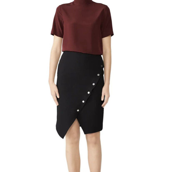 Rebecca Minkoff Camilla Asymmetrical Pencil Button Front Skirt Sz 10 NWT B-LB